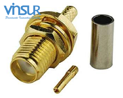 11521214 -- RF CONNECTOR - 50OHMS , SMA FEMALE , STRAIGHT , BULKHEAD REAR MOUNT , CRIMP TYPE , RG316, RG174, RG188, LMR100 CABLE